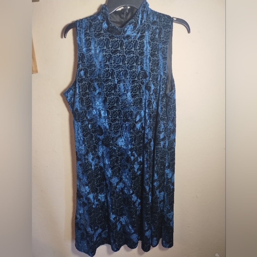 Chicos Dress Velvet Burnout Design Stretch Boho Artsy